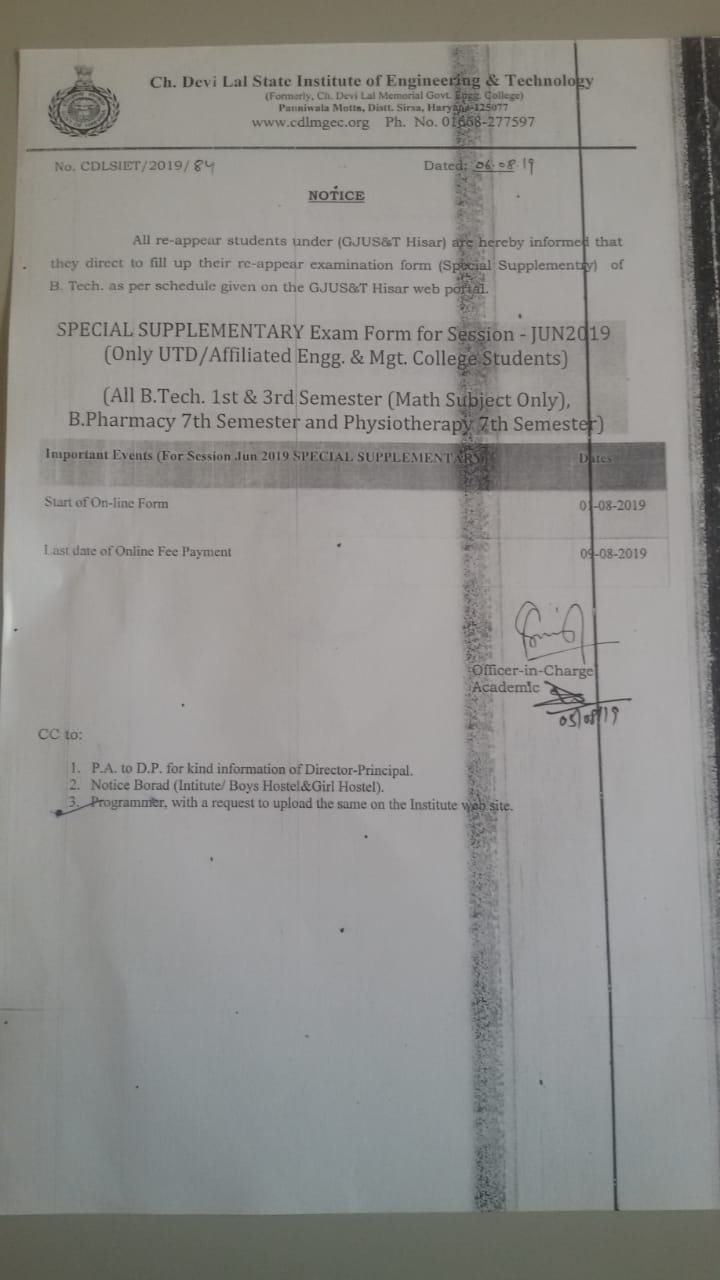 2019 supplementary for exam ... Jun | Special - form Ch session
